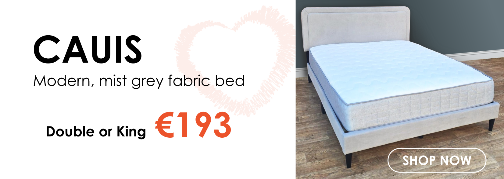 Cauis Cauis mist grey fabric bed - double or king size