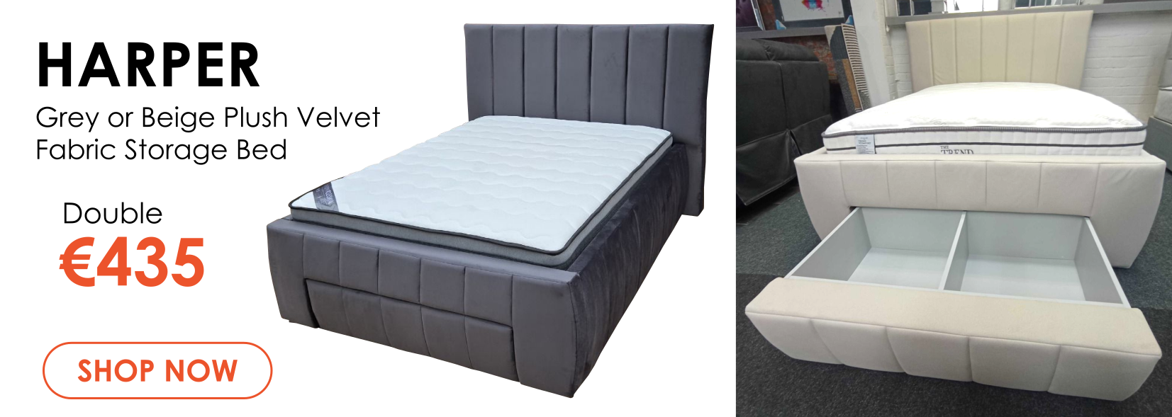 Harper Harper fabric storage bed - double - grey or beige