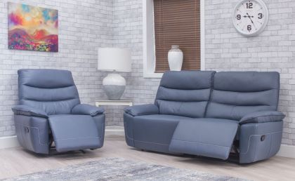 Cadiz Leather 3 Seater Power Reclining - Smoke Blue