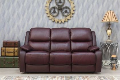 Parker Leather 3 Seater Sofa - Burgundy