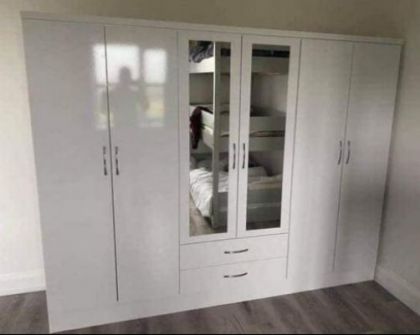 Nevada 6 Door 2 Drawer Mirrored Wardrobe 2.3m - White Gloss