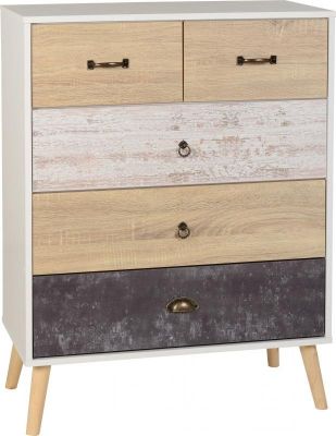 Nordic 3+2 Drawer Chest - White/Distressed Effect