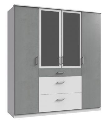 Click 4 Door 3 Drawers Mirrored Wardrobe 1.8m - White / Concrete