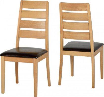 Logan Dining Chair (Box of 2) - Oak Varnish / Brown Faux Leather