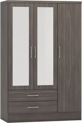 Nevada 3 Door 2 Drawer Mirrored Wardrobe 1.2m - Black Wood Grain