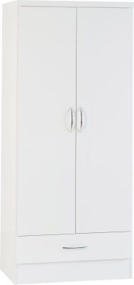 Nevada 2 Door 1 Drawer Wardrobe 0.78m - White Gloss