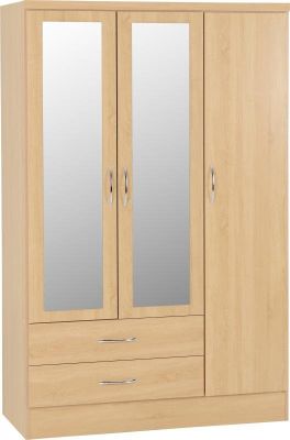 Nevada 3 Door 2 Drawer Mirrored Wardrobe 1.16m - Sonoma Oak