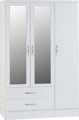 Nevada 3 Door 2 Drawer Mirrored Wardrobe - 1.16m White Gloss