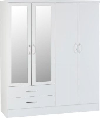 Nevada 4 Door 2 Drawer Mirrored Wardrobe 1.5m - White Gloss