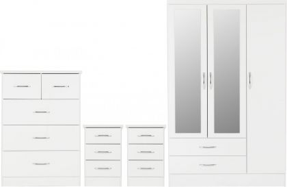 Nevada 3 Door Mirrored Wardrobe BEDROOM SET 1.2m - White Gloss