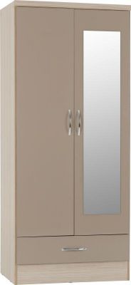 Nevada MIRRORED 2 Door 1 Drawer Wardrobe 0.78m - Oyster Gloss