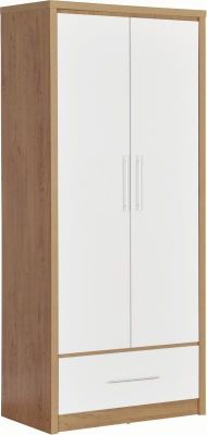 Seville 2 Door 1 Drawer Wardrobe 1.1m - White High Gloss