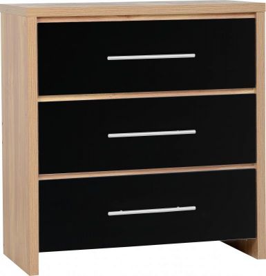 Seville 3 Drawer Chest - Black High Gloss