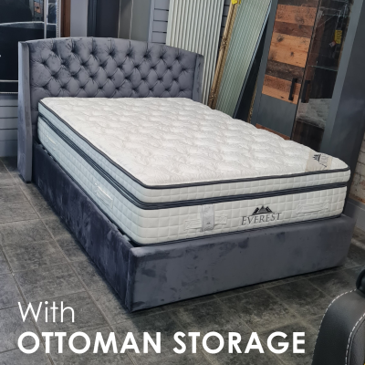 Buckingham Wing Back Storage Bed - Grey Velvet