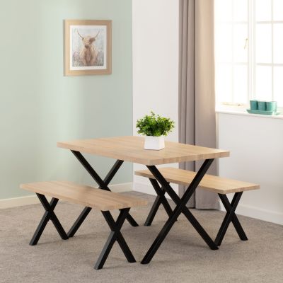 Buxton Dining Bench Set - Light Oak Effect / Black