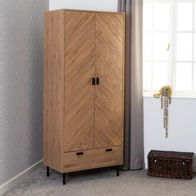 Leon 2 Door 1 Drawer Wardrobe 0.8m - Medium Oak Effect