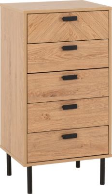 Leon 5 Drawer Narrow Chest - Medium Oak Effect