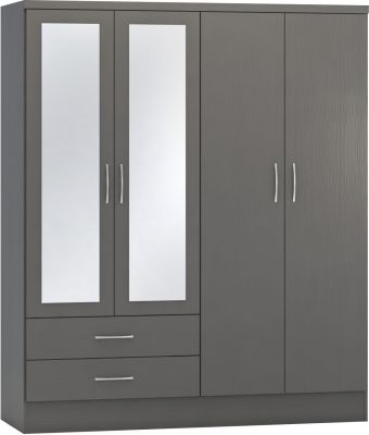 Nevada 4 Door Mirrored Wardrobe 1.5m - 3D Effect Grey
