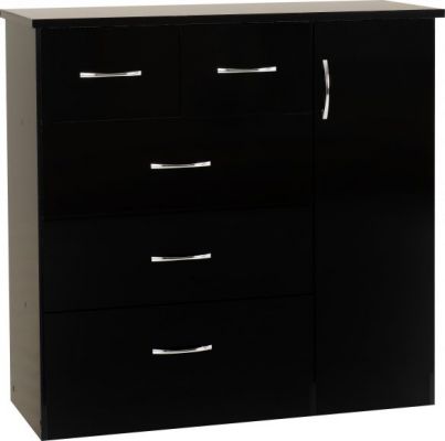 Nevada 5 Drawer Low Wardrobe 1.2m - Black Gloss