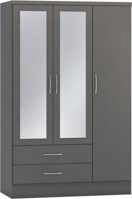 Nevada 3 Door 2 Drawer Mirrored Wardrobe 1.2m - 3D Effect Grey