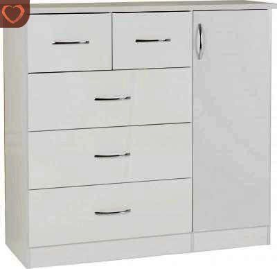 Nevada 5 Drawer Low Wardrobe 1.2m - White Gloss