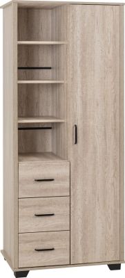 Oliver 1 Door 3 Drawer Open Shelf Wardrobe 0.8m - Light Oak Effect