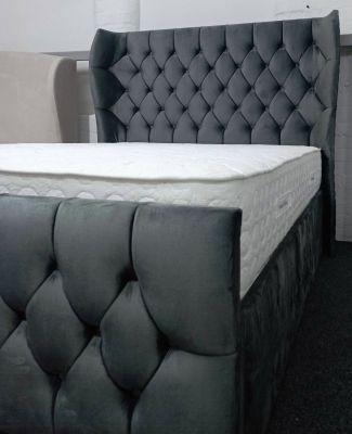 Oxford Wingback Plush Charcoal-4'6ft - Double-Standard