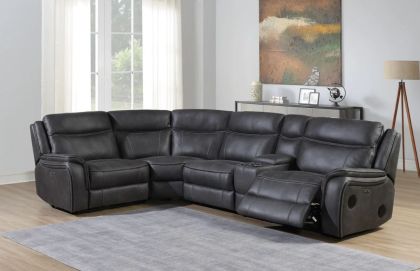 Fenix Technology Sectional Suite - Grey w/ 2 Cooler Cupholders, Wireless Charger, Speakers & Drawer (Rec-Cor-Elm-Con-Rec)