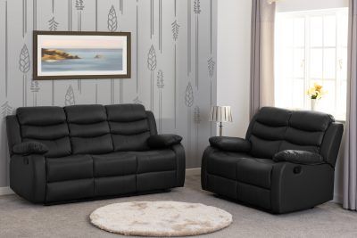 ROMA 3+2 RECLINER SUITE - BLACK FAUX LEATHER