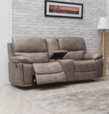 Oxford Fabric Recliner 2 Seater with Console - Sandstone