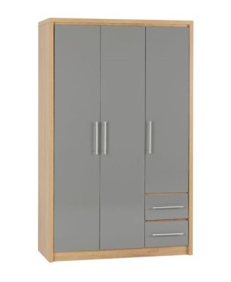 Seville 3 Door 2 Drawer Wardrobe 1.1m - Grey High Gloss