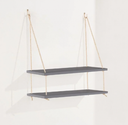 Thames Double Narrow Rope Shelf - Grey Effect