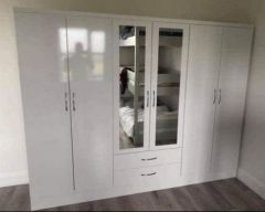 Nevada 6 Door 2 Drawer Mirrored Wardrobe 2.3m - White Gloss