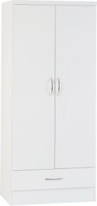 Nevada 2 Door 1 Drawer Wardrobe 0.78m - White Gloss