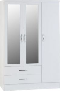 Nevada 3 Door 2 Drawer Mirrored Wardrobe - 1.16m White Gloss