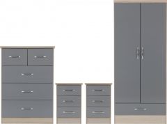 Nevada 2 Door 1 Drawer Wardrobe BEDROOM SET - Grey Gloss/Light Oak