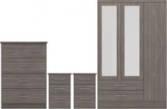 Nevada 3 Door Mirrored Wardrobe BEDROOM SET - Black Wood Grain