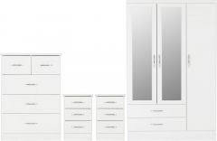 Nevada 3 Door Mirrored Wardrobe BEDROOM SET 1.2m - White Gloss