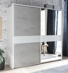 Weimar X51 High Gloss Sliding Wardrobe 1.35m - Concrete / White Sliderobes