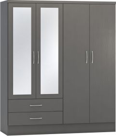 Nevada 4 Door Mirrored Wardrobe 1.5m - 3D Effect Grey