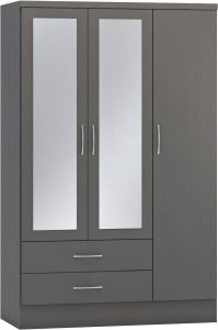 Nevada 3 Door 2 Drawer Mirrored Wardrobe 1.2m - 3D Effect Grey