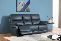 Ricardo Leather 3 Seater Recliner - Sapphire Blue