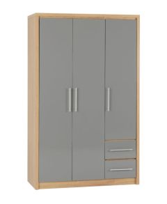 Seville 3 Door 2 Drawer Wardrobe 1.1m - Grey High Gloss